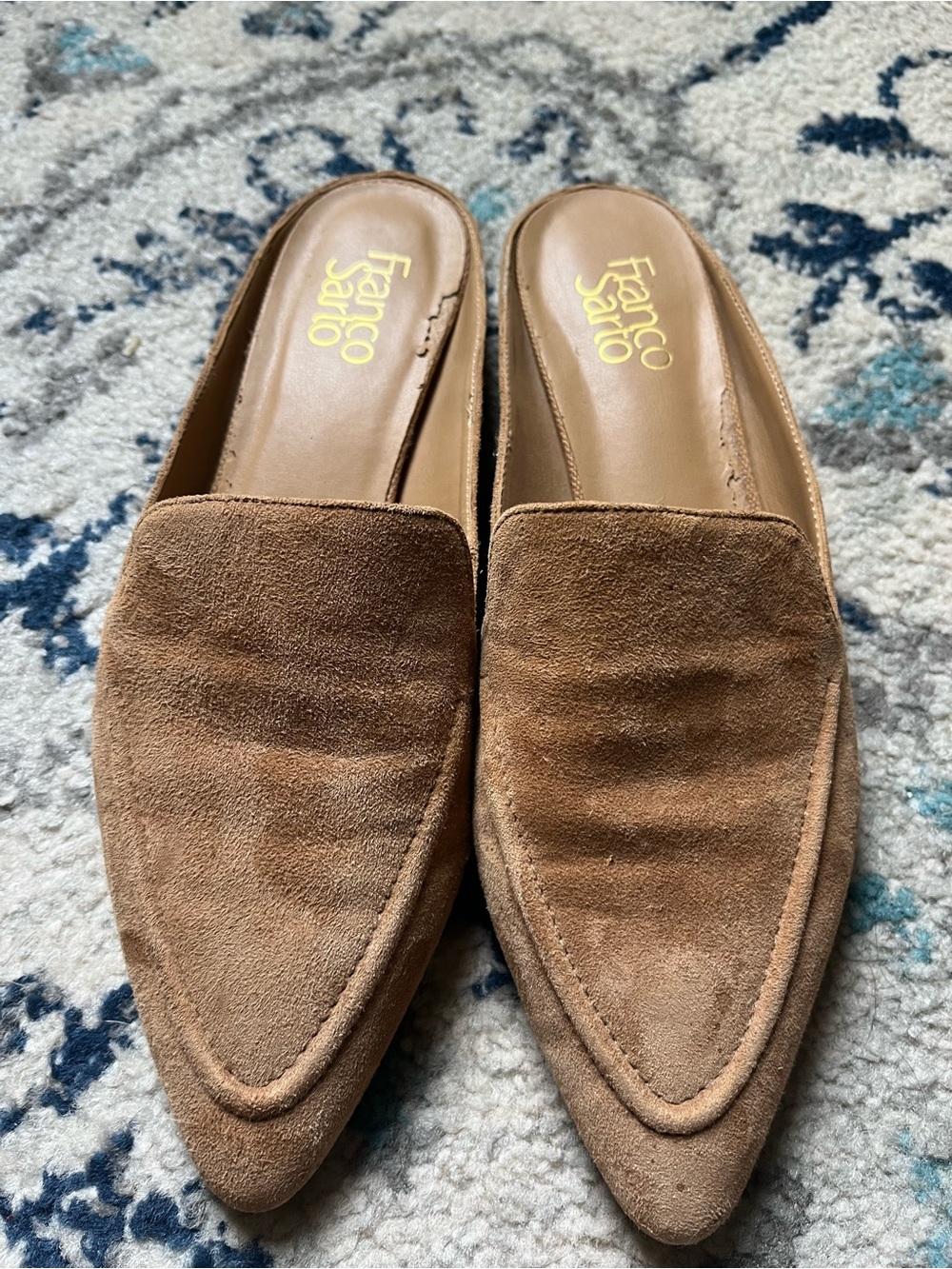 Franco Sarto Tan Suede Pointed-Toe Mules